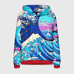 Толстовка-худи мужская Большая волна в Канагаве сакура, цвет: 3D-красный