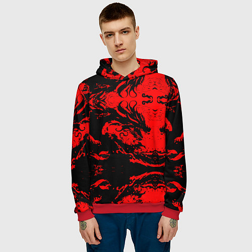 Мужская толстовка Черный дракон на красном небе / 3D-Красный – фото 3