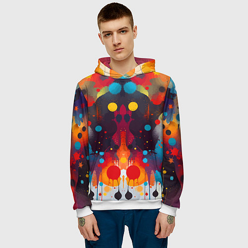 Мужская толстовка Mirrow colorful blots - abstraction - vogue / 3D-Белый – фото 3