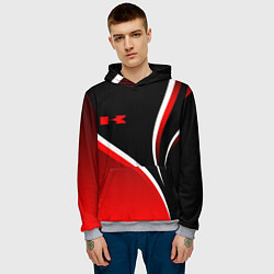 Толстовка-худи мужская Кавасаки - красные волны, цвет: 3D-меланж — фото 2