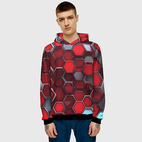 Мужская толстовка Cyber hexagon red / 3D-Черный – фото 3