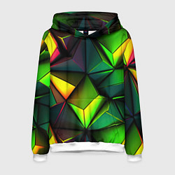 Толстовка-худи мужская Зеленые абстрактные треугольники, цвет: 3D-белый