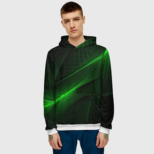 Мужская толстовка Green neon lines / 3D-Белый – фото 3