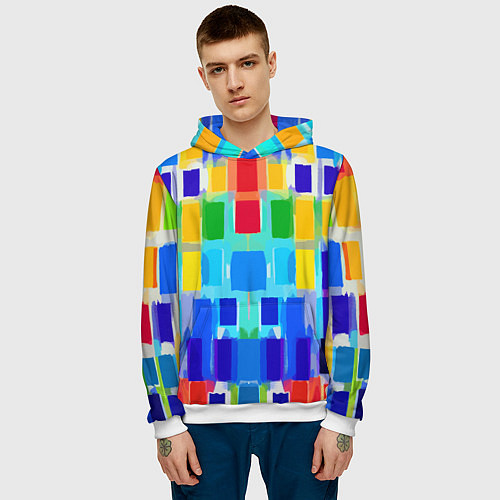 Мужская толстовка Colorful strips - pop art - vogue / 3D-Белый – фото 3