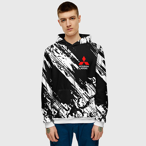 Мужская толстовка Mitsubishi - белый пятна / 3D-Белый – фото 3