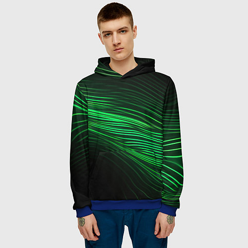 Мужская толстовка Green neon lines / 3D-Синий – фото 3