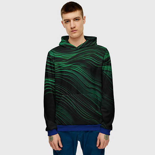 Мужская толстовка Dark green texture / 3D-Синий – фото 3