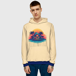 Толстовка-худи мужская Дом и пальмы на фоне заката, цвет: 3D-синий — фото 2