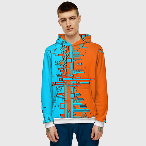 Мужская толстовка Кибер-глитч морозный апельсин / 3D-Белый – фото 3