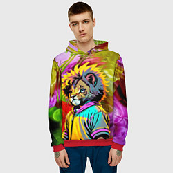 Толстовка-худи мужская Funny lion cub - pop art, цвет: 3D-красный — фото 2