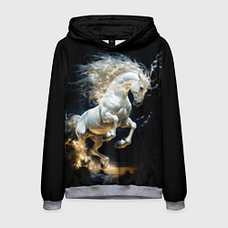 Толстовка-худи мужская Конь Белая молния, цвет: 3D-меланж