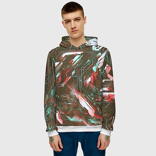 Мужская толстовка Космические кибер схемы Красные / 3D-Белый – фото 3