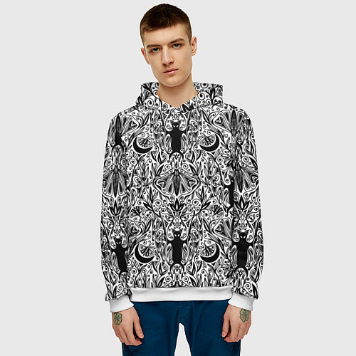 Мужская толстовка Bats and moths - gothic pattern / 3D-Белый – фото 3