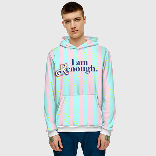 Мужская толстовка I am Kenough - фраза и костюм Кена в полоску / 3D-Белый – фото 3