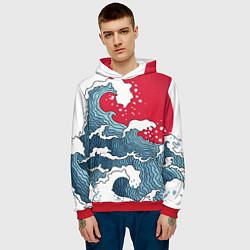 Толстовка-худи мужская Страна восходящего солнца - большая волна, цвет: 3D-красный — фото 2