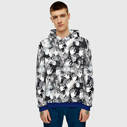 Толстовка-худи мужская Черно-белые отпечатки ладоней, цвет: 3D-синий — фото 2