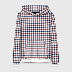 Толстовка-худи мужская Полосатый сине-красный клетчатый, цвет: 3D-белый