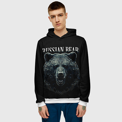 Мужская толстовка Русский медведь на черном фоне / 3D-Белый – фото 3