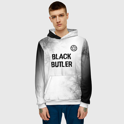 Мужская толстовка Black Butler glitch на светлом фоне: символ сверху / 3D-Белый – фото 3