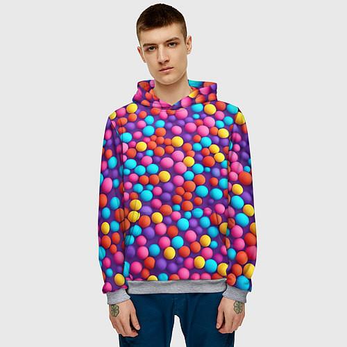 Мужская толстовка Паттерн разноцветные шарики - нейросеть / 3D-Меланж – фото 3