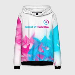 Толстовка-худи мужская Ghost of Tsushima neon gradient style: символ свер, цвет: 3D-черный