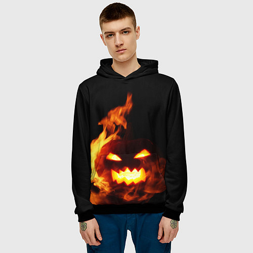 Мужская толстовка Тыква в огне / 3D-Черный – фото 3