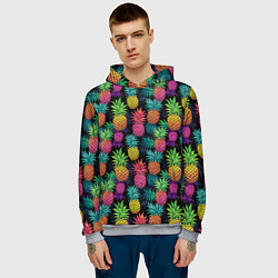 Толстовка-худи мужская Разноцветные ананасы паттерн, цвет: 3D-меланж — фото 2