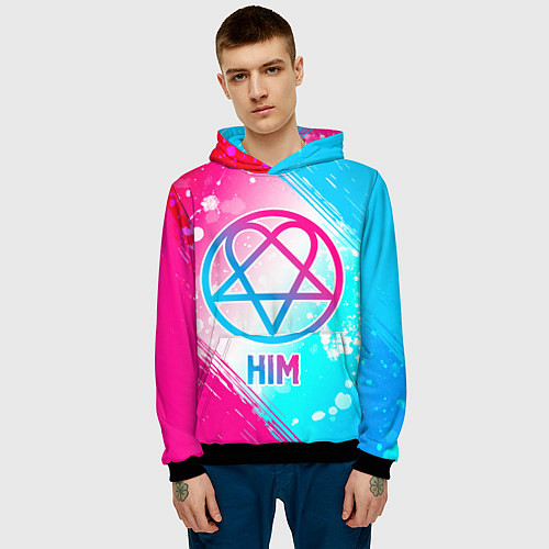 Мужская толстовка HIM neon gradient style / 3D-Черный – фото 3