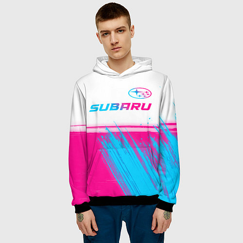 Мужская толстовка Subaru neon gradient style: символ сверху / 3D-Черный – фото 3