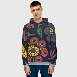 Толстовка-худи мужская Простые цветы на глубоком синем, цвет: 3D-меланж — фото 2