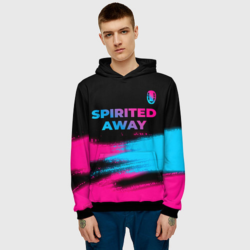 Мужская толстовка Spirited Away - neon gradient: символ сверху / 3D-Черный – фото 3