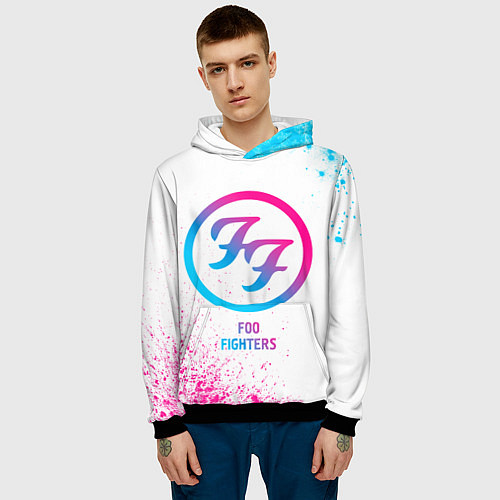 Мужская толстовка Foo Fighters neon gradient style / 3D-Черный – фото 3