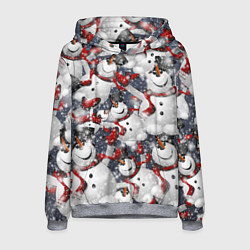Толстовка-худи мужская Зимний паттерн со снеговиками, цвет: 3D-меланж
