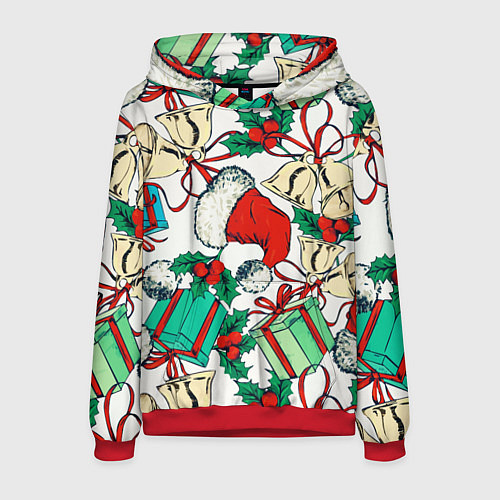 Мужская толстовка Узор с новогодними падарками / 3D-Красный – фото 1