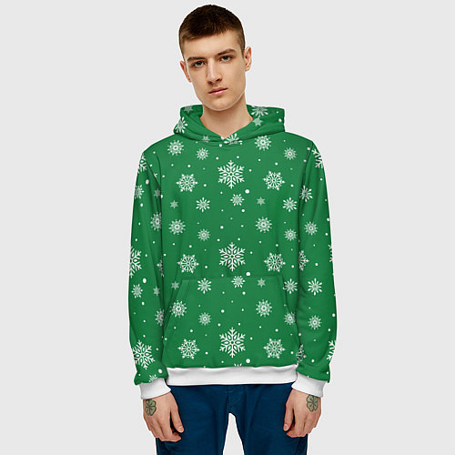 Мужская толстовка Hello winter green snow / 3D-Белый – фото 3