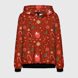 Толстовка-худи мужская Паттерн новогодняя пижама, цвет: 3D-черный