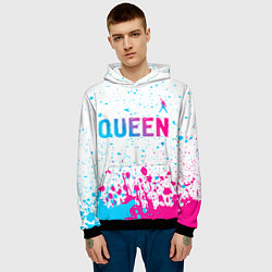 Толстовка-худи мужская Queen neon gradient style: символ сверху, цвет: 3D-черный — фото 2