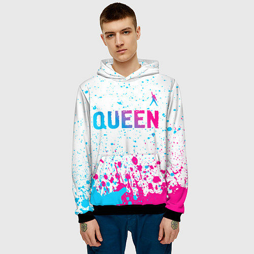 Мужская толстовка Queen neon gradient style: символ сверху / 3D-Черный – фото 3