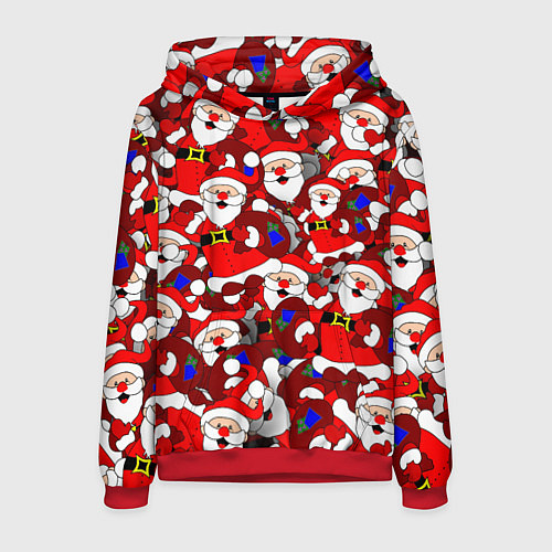 Мужская толстовка Новогодний паттерн с дедами морозами / 3D-Красный – фото 1