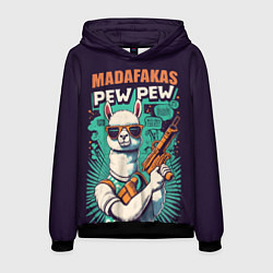 Толстовка-худи мужская Pew Pew Madafakas - лама с пистолетами, цвет: 3D-черный