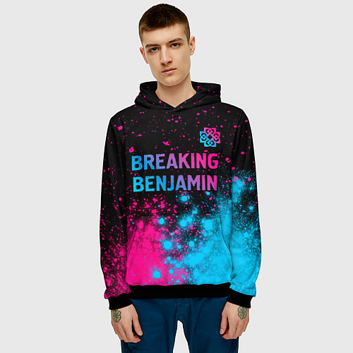 Мужская толстовка Breaking Benjamin - neon gradient: символ сверху / 3D-Черный – фото 3