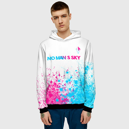 Мужская толстовка No Mans Sky neon gradient style: символ сверху / 3D-Черный – фото 3