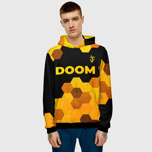 Мужская толстовка Doom - gold gradient: символ сверху / 3D-Черный – фото 3