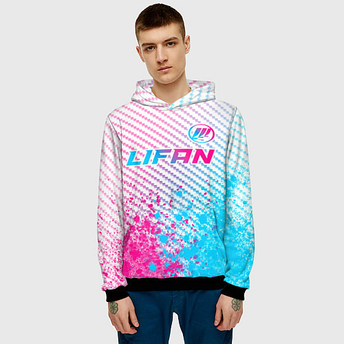 Мужская толстовка Lifan neon gradient style: символ сверху / 3D-Черный – фото 3