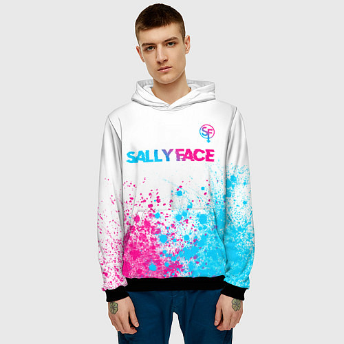 Мужская толстовка Sally Face neon gradient style: символ сверху / 3D-Черный – фото 3