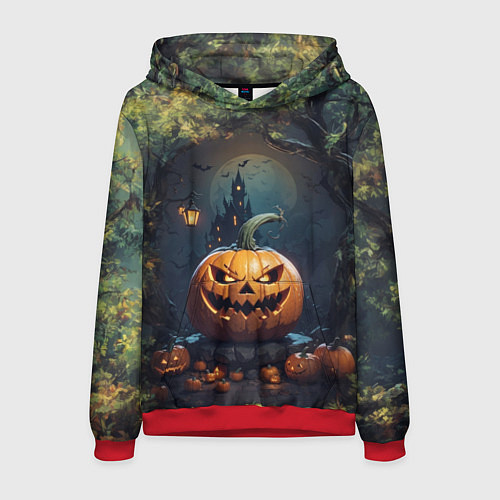 Мужская толстовка Праздничная хэллоуинская тыква / 3D-Красный – фото 1
