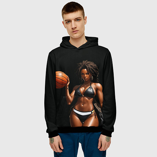 Мужская толстовка Девушка с баскетбольным мячом / 3D-Черный – фото 3