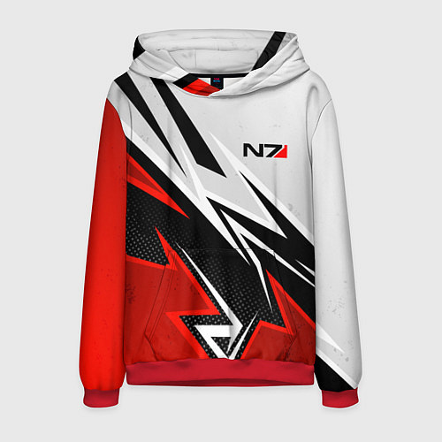 Мужская толстовка N7 mass effect - white and red / 3D-Красный – фото 1