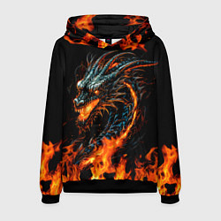 Толстовка-худи мужская Свирепый огненный дракон 2024, цвет: 3D-черный