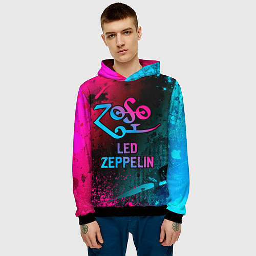 Мужская толстовка Led Zeppelin - neon gradient / 3D-Черный – фото 3